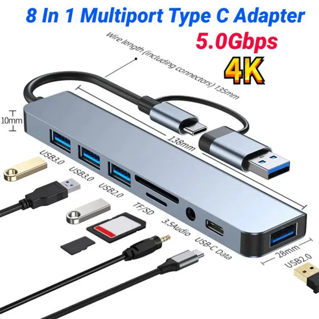 🔌 Adaptateur USB-C 8-en-1 – Multiport Universelle