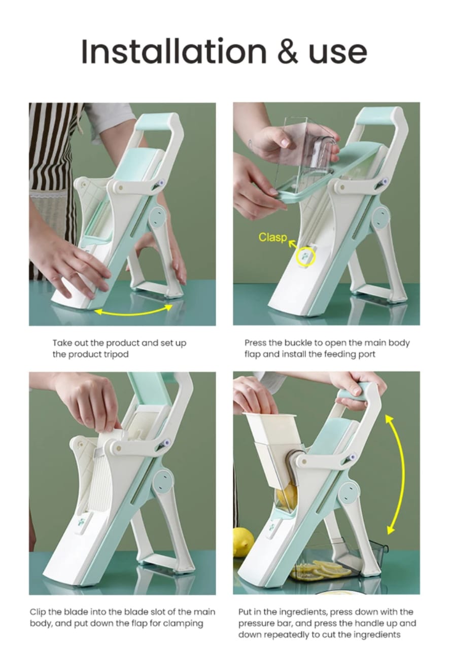 🔥 Coupe-Légumes Multifonction 5-en-1 – Mandoline de Cuisine Sécurisée