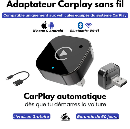 Carplay sans fil, Connexion Automatique Bleutooth ou Wifi zéro câble